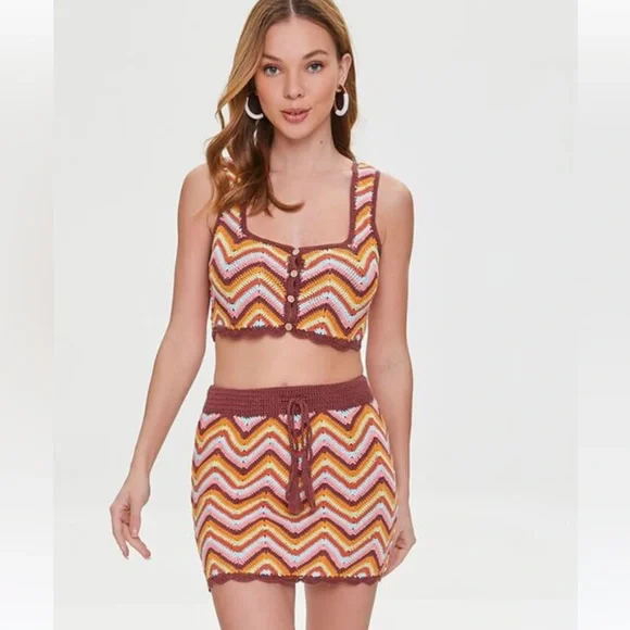 Forever 21 Tops Forever Crochet Chevron Mini Skirt And Top